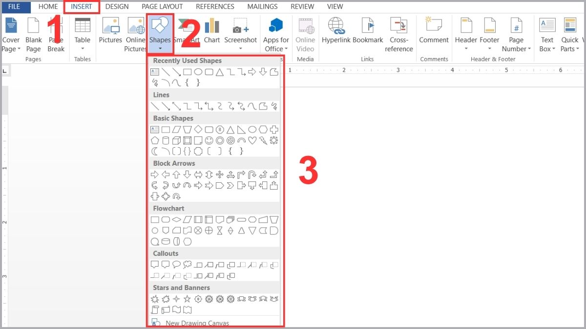 Hướng dẫn cách viết chữ vào Shape trong Word bước 1