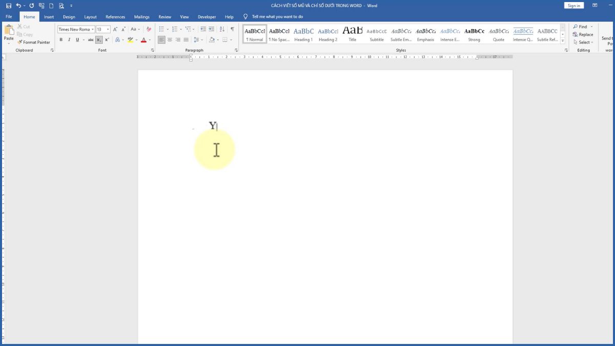 Cách viết chỉ số dưới trong Word bước 1