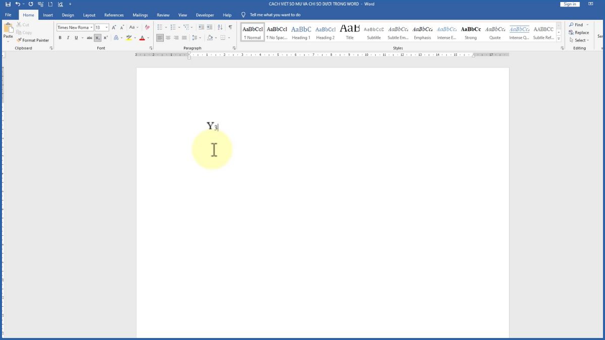 Cách viết chỉ số dưới trong Word bước 2
