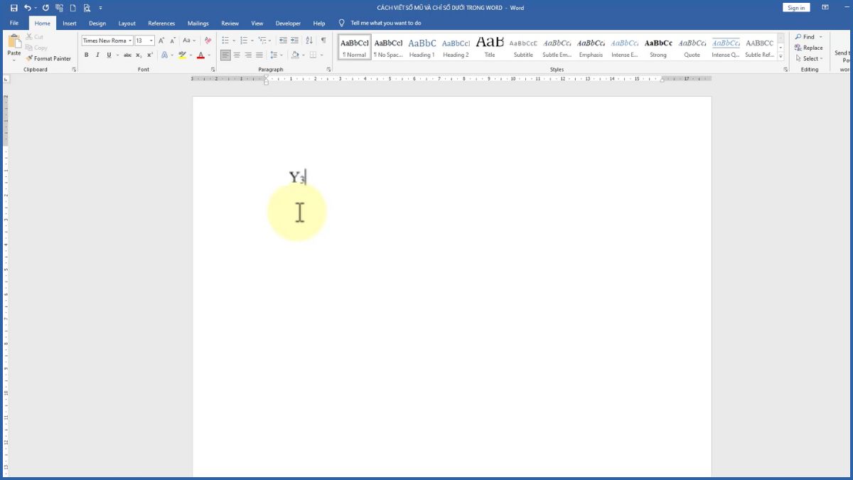 Cách viết chỉ số dưới trong Word bước 3