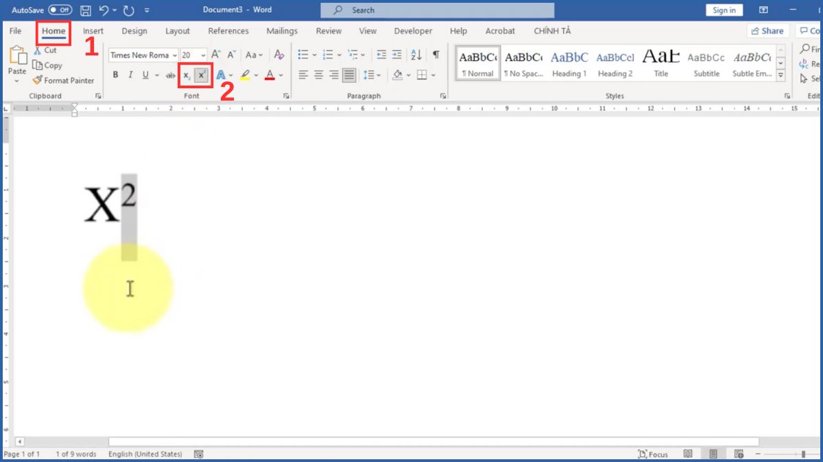 Cách đánh số mũ đơn giản bằng Font trong Word  bước 3