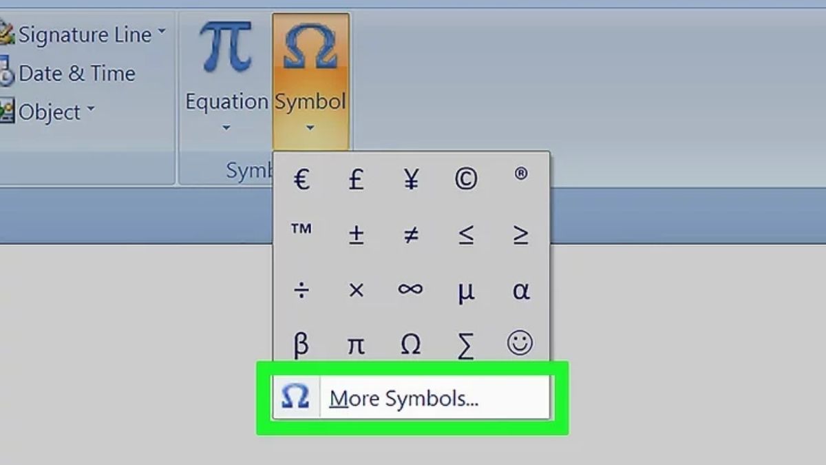 Cách viết số mũ trong Word bằng Symbol bước 1