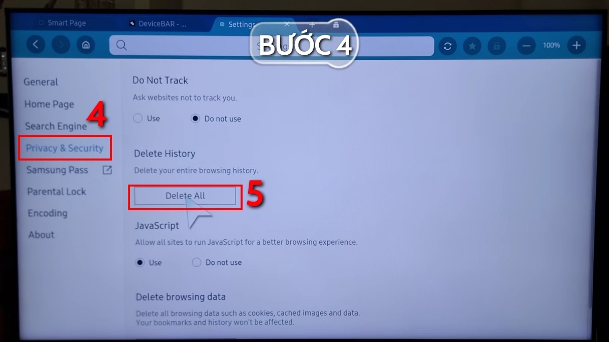 Xóa lịch sử duyệt web và cookie trên trình duyệt bước 4