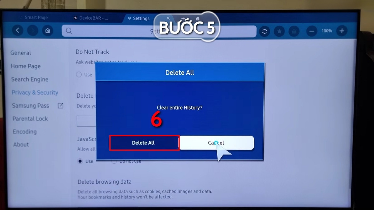 Xóa lịch sử duyệt web và cookie trên trình duyệt bước 5