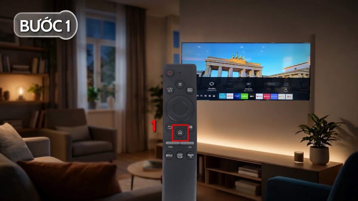 Cách kiểm tra dung lượng bộ nhớ còn trống trên tivi Samsung bước 1