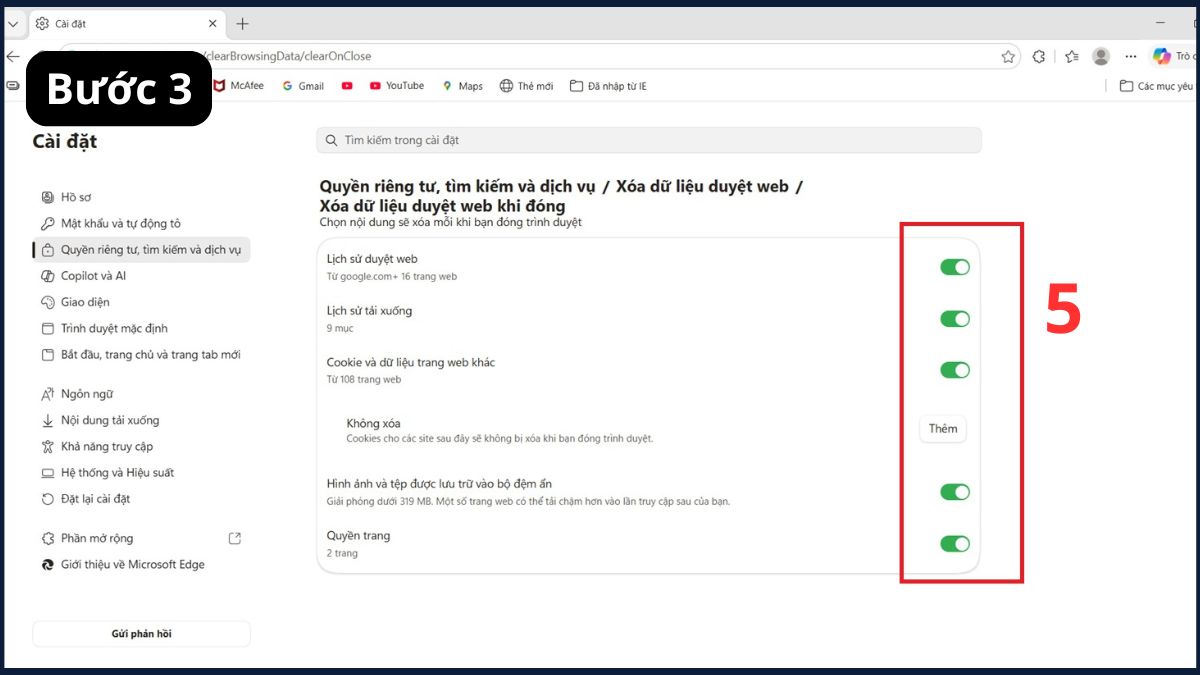 Cách tự động xóa lịch sử duyệt web sau mỗi lần đóng trình duyệt bước 3