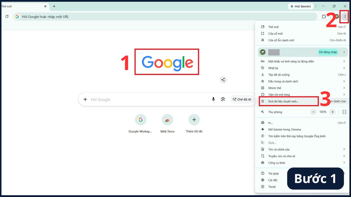 Cách xóa lịch sử trên máy tính trên Google Chrome bước 1