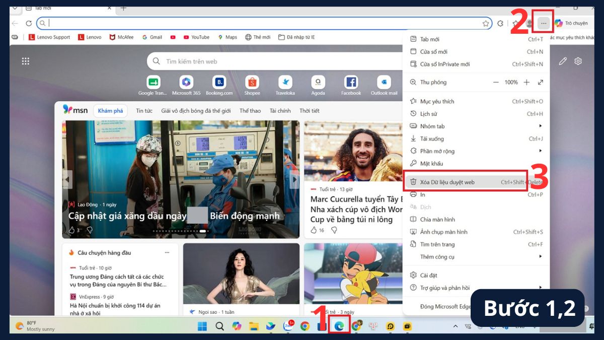 Hướng dẫn xóa lịch sử duyệt web trên Microsoft Edge bước 1