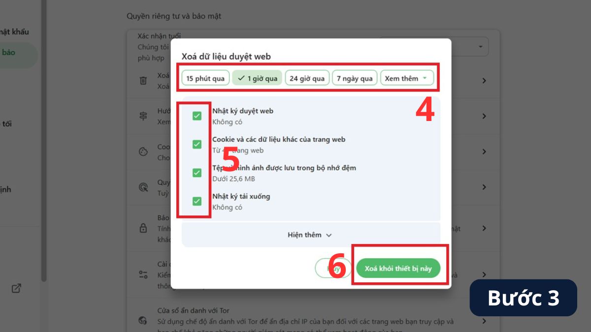 Cách xóa lịch sử trình duyệt trên Cốc Cốc bước 3