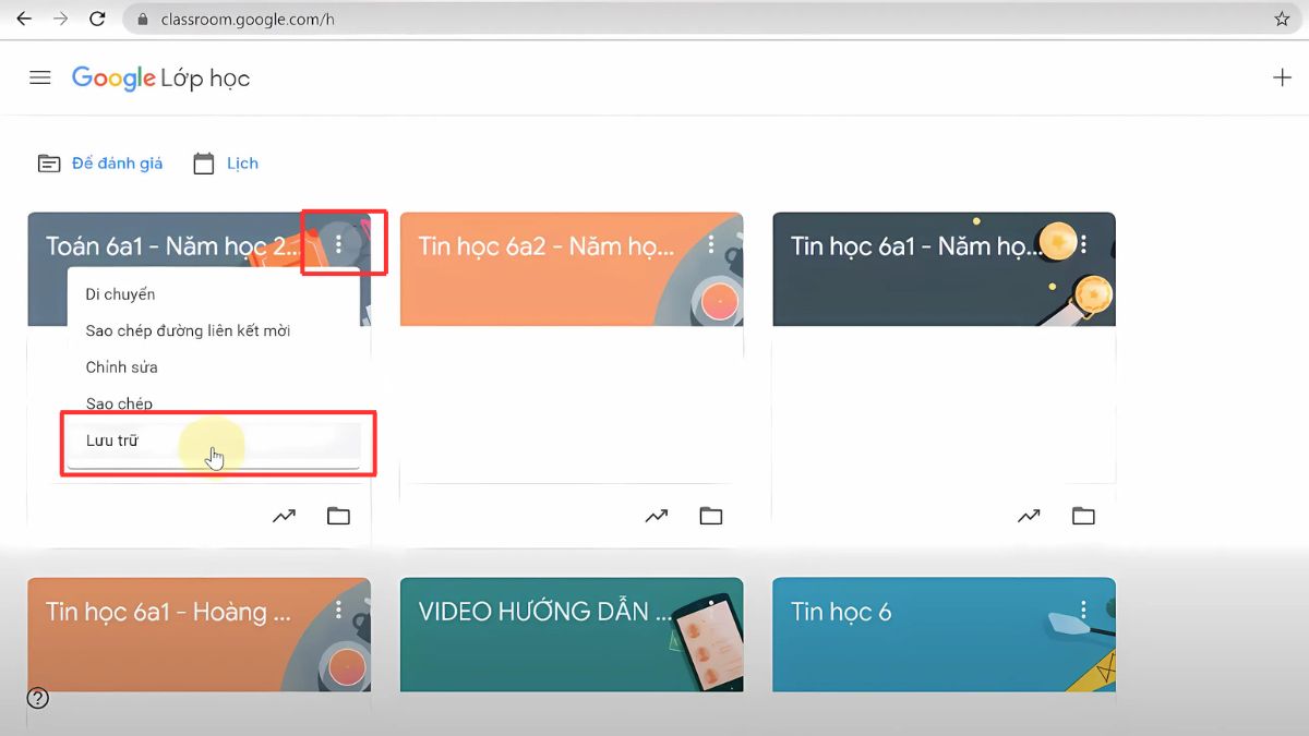 Cách xóa lớp học trên Google Classroom dành cho giáo viên bước 1 (Hình minh họa)