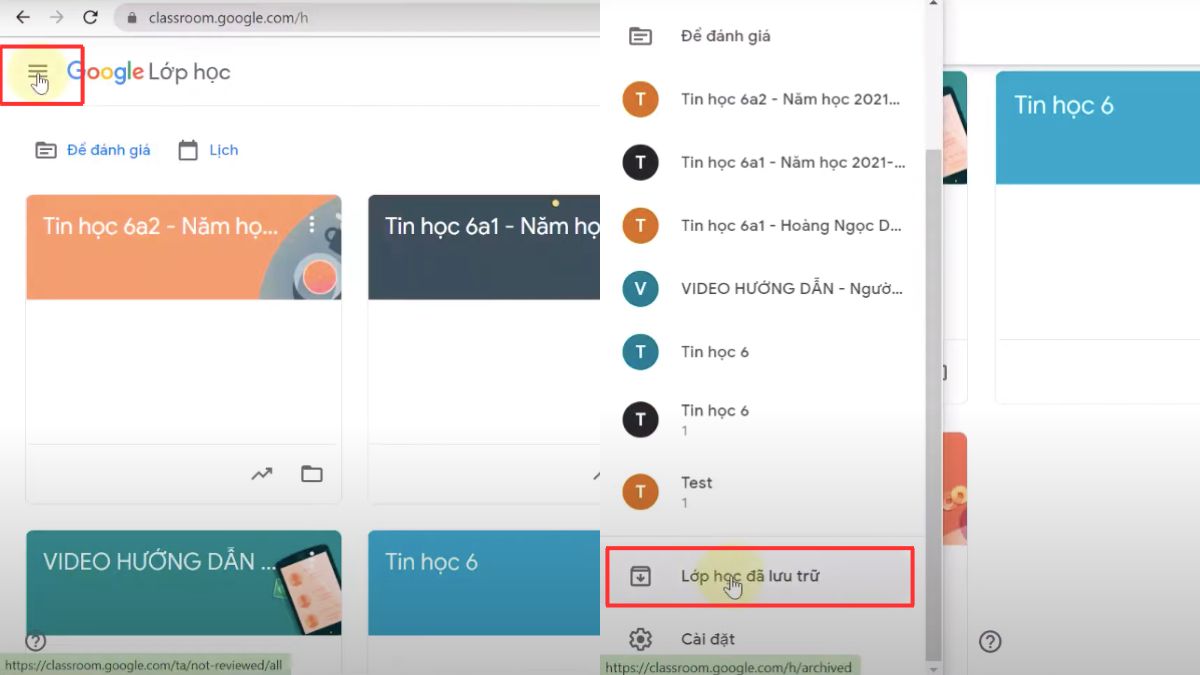 Cách xóa lớp học trên Google Classroom dành cho giáo viên bước 2 (Hình minh họa)