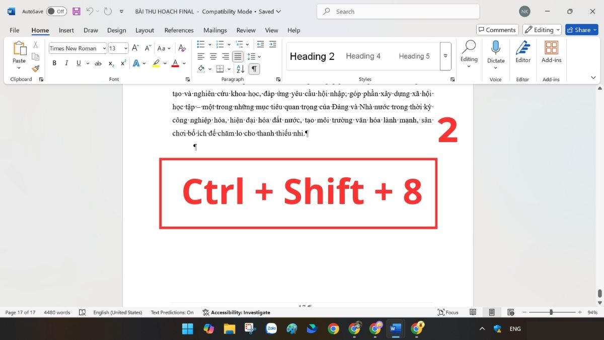 Cách xóa trang trong Word ở cuối văn bản bước 2