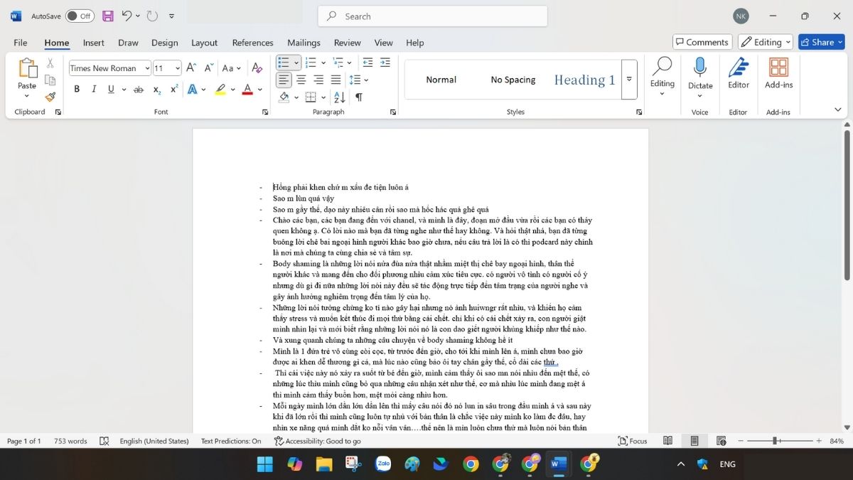 Cách xóa 1 trang trắng trong Word với phím Delete và Backspace bước 1