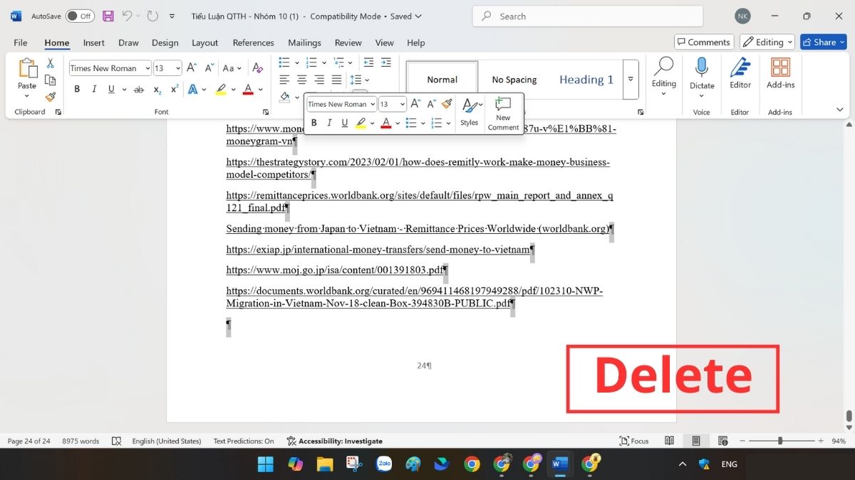 Cách xóa trang trong Word có nội dung xen kẽ bước 3