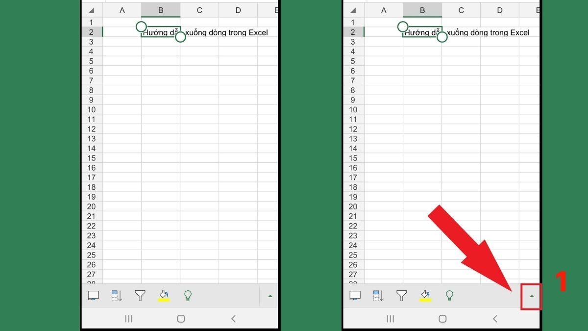 Cách xuống dòng Excel trong điện thoại bước 1