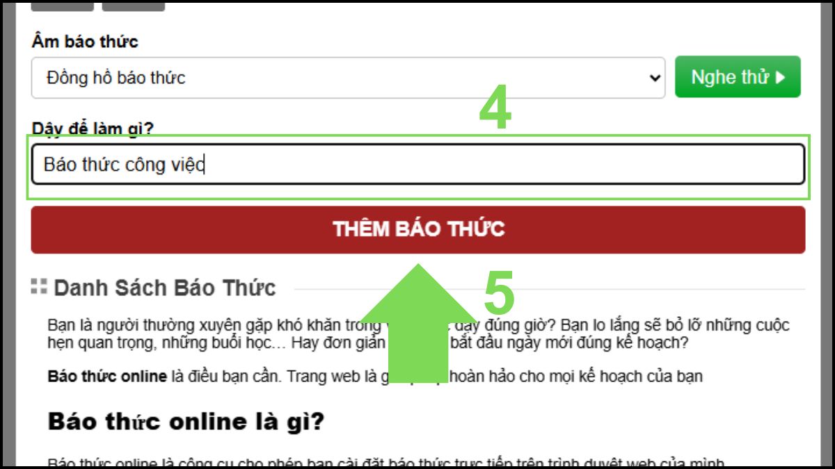Cách đặt báo thức trên máy tính bằng công cụ online bước 5