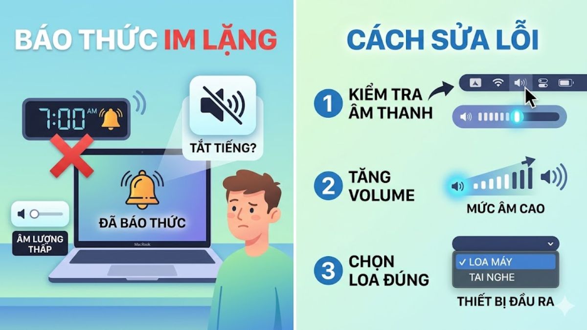 Không có âm thanh khi báo thức đổ chuông
