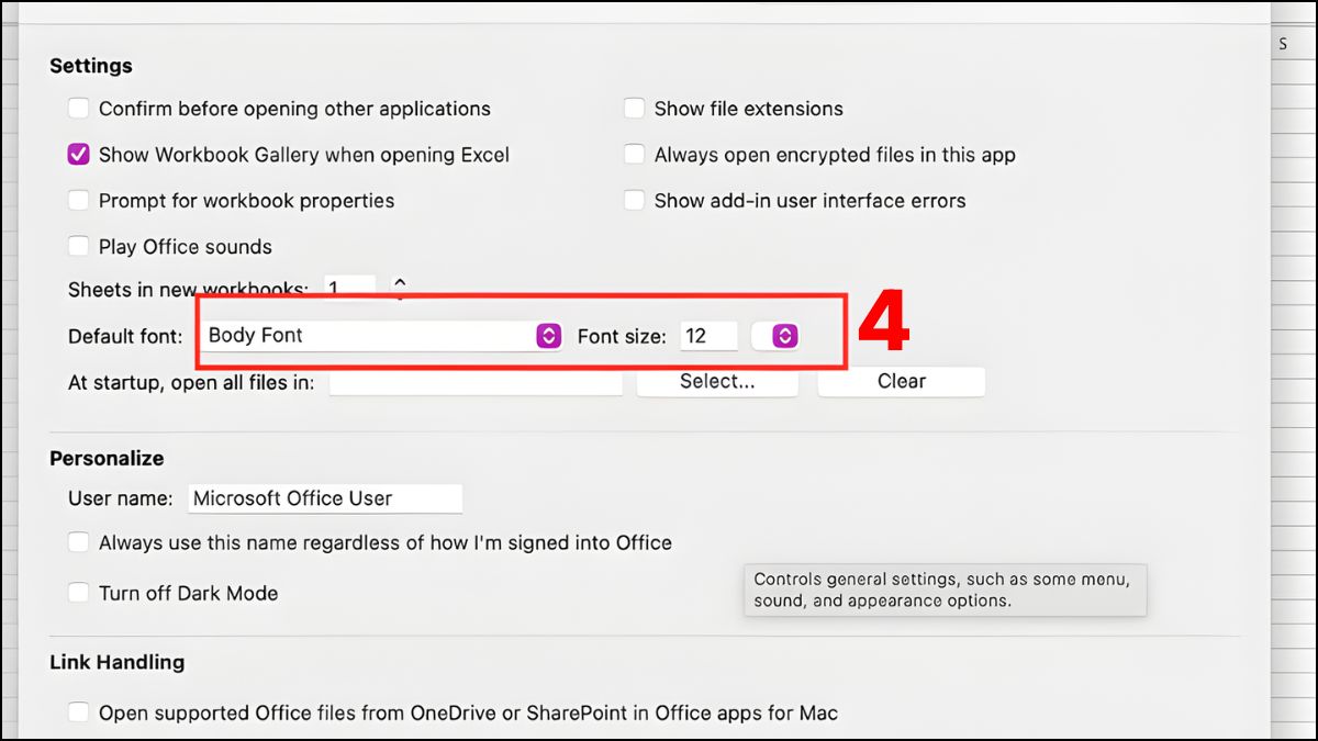 Cách cài đặt font chữ mặc định cho Excel trên MacBook bước 3