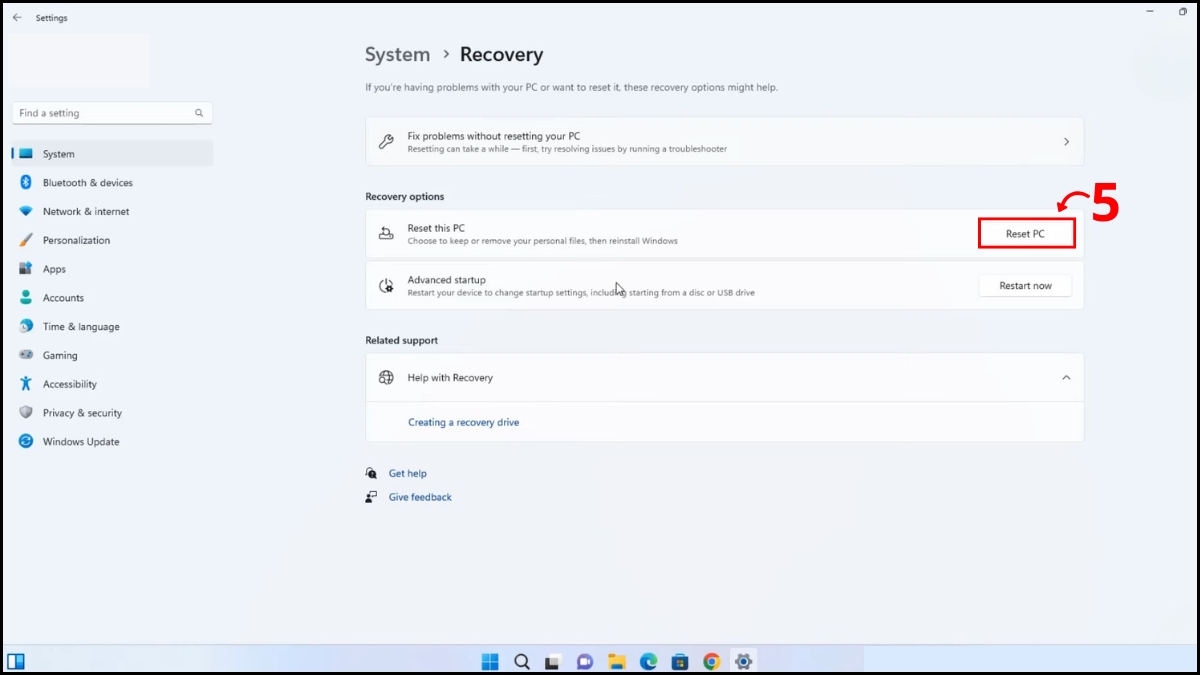 Cài đặt lại bằng tính năng Reset có sẵn bước 3