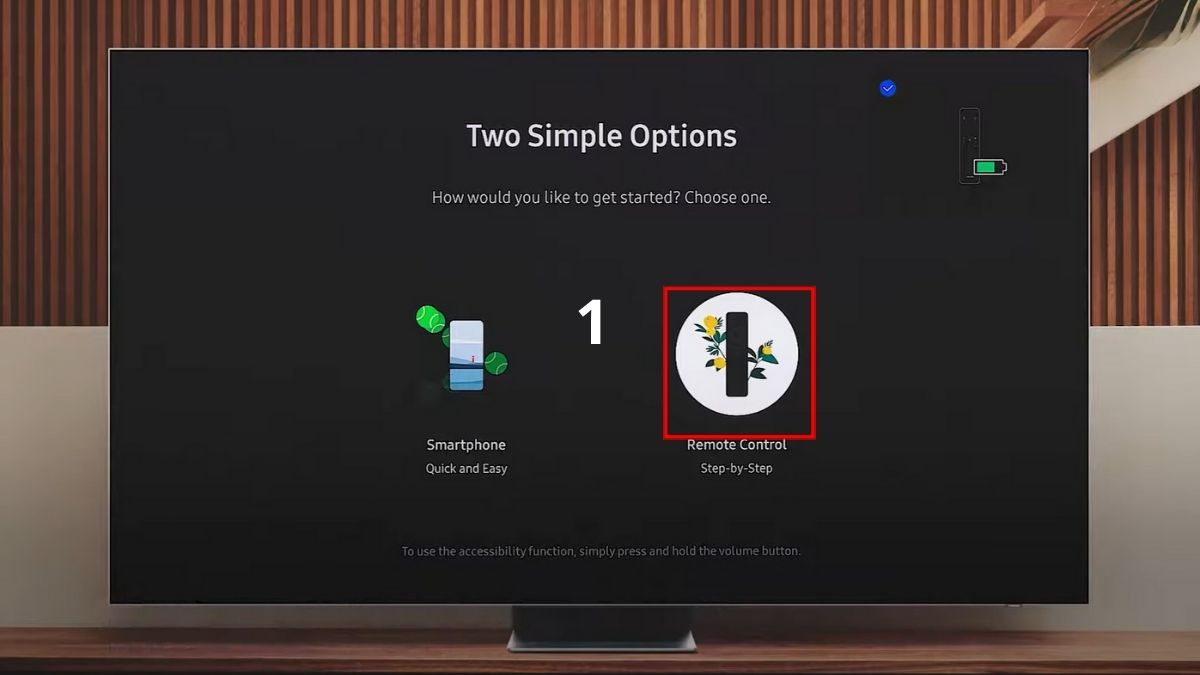 Cách cài đặt tivi Samsung bằng điều khiển (remote) bước 1