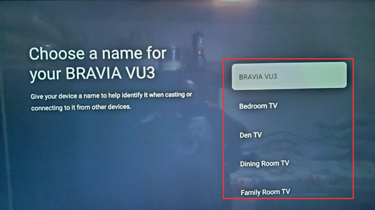 Đặt tên tivi và chọn quốc gia