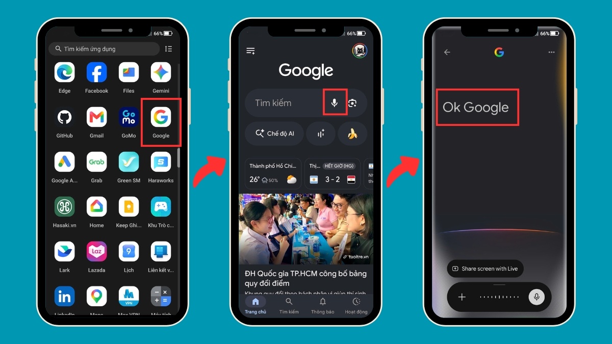 Mở ứng dụng Google trên điện thoại