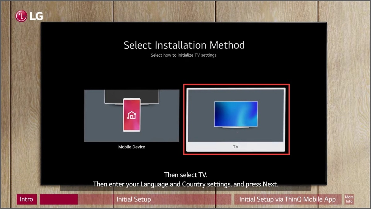 Chọn TV để thiết lập qua điều khiển