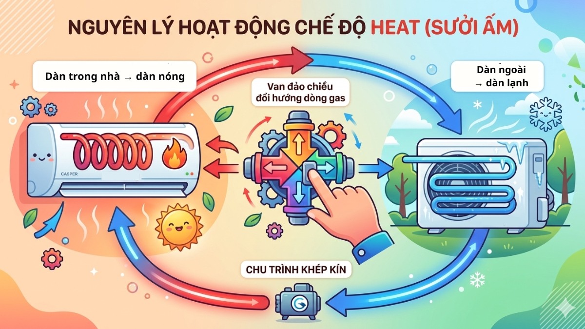 Nguyên lý hoạt động của chế độ Heat trên điều hòa Casper