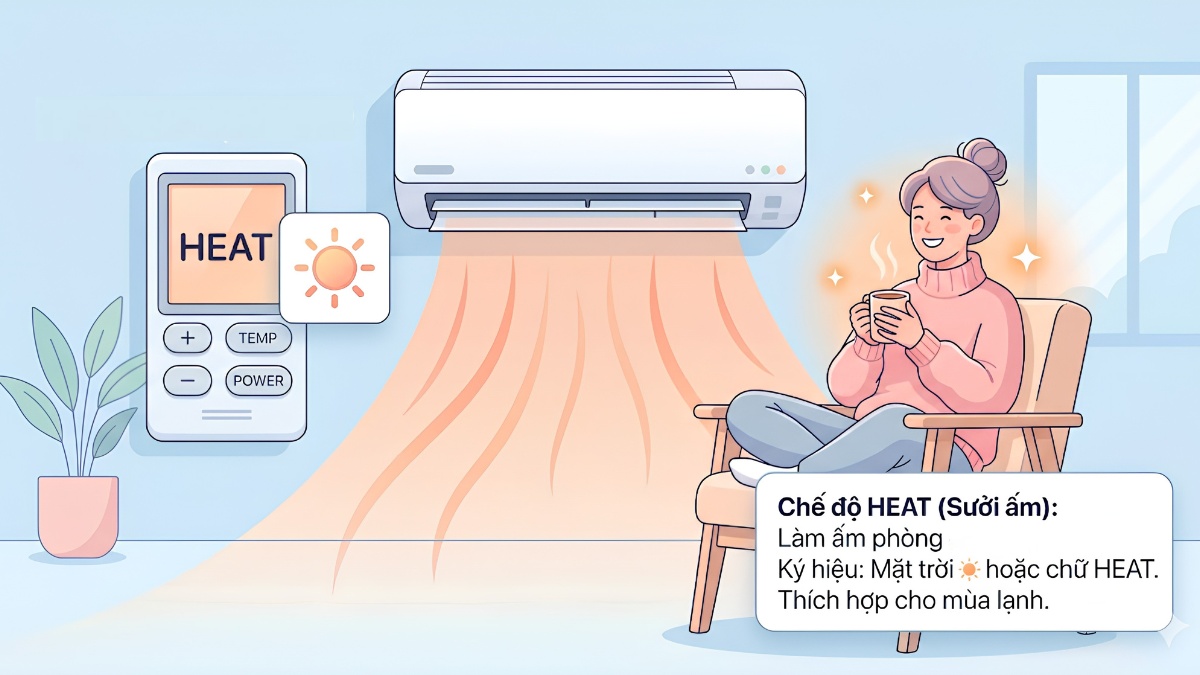 Chế độ Heat là tính năng giúp điều hòa tạo hơi ấm