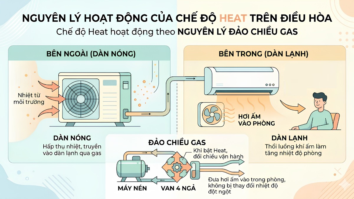 Nguyên lý hoạt động của chế độ Heat trên điều hòa