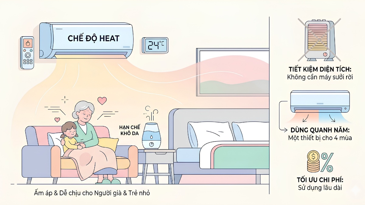 Ưu điểm của chế độ Heat trên mát lạnh