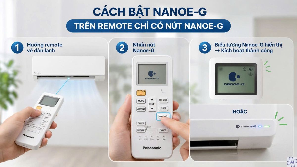 Cách bật NanoeG trên remote chỉ có nút NanoeG