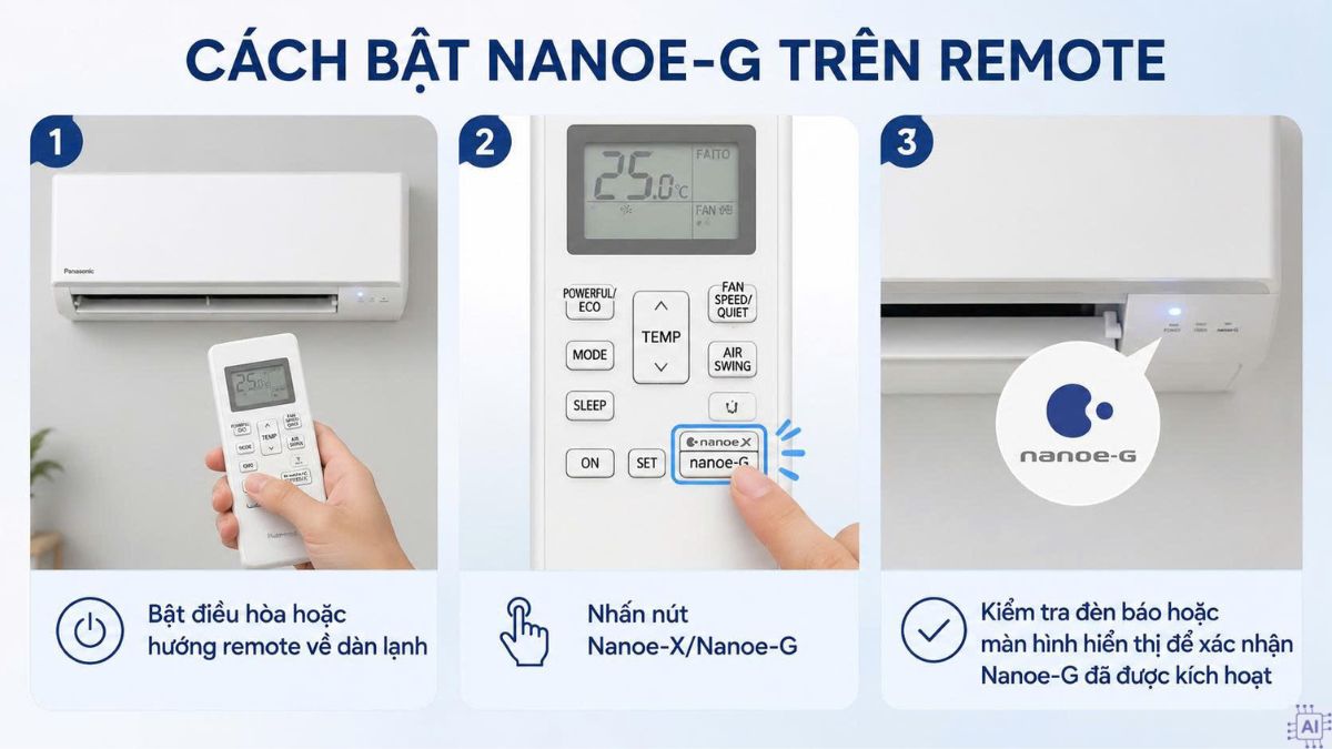 Cách bật NanoeG trên remote có nút NanoeX