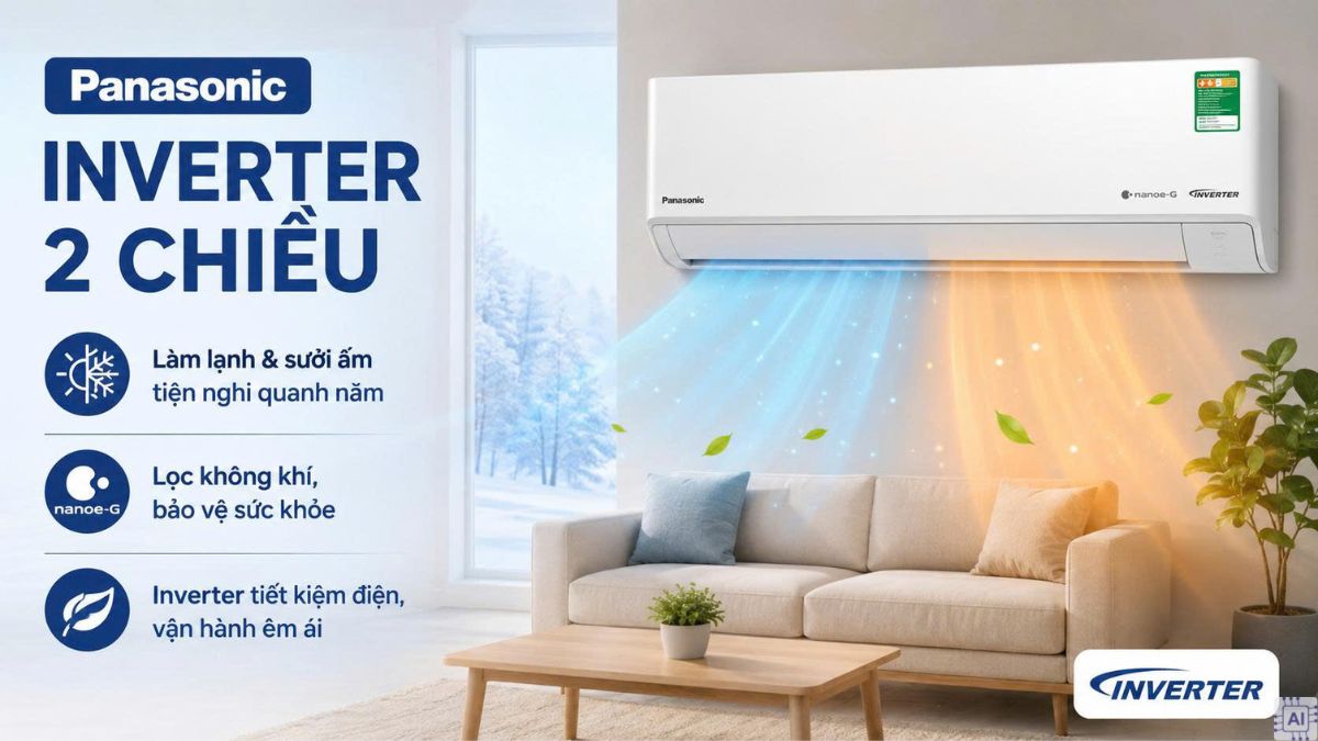 Điều hòa Panasonic Inverter 2 chiều có trang bị chế độ NanoeG