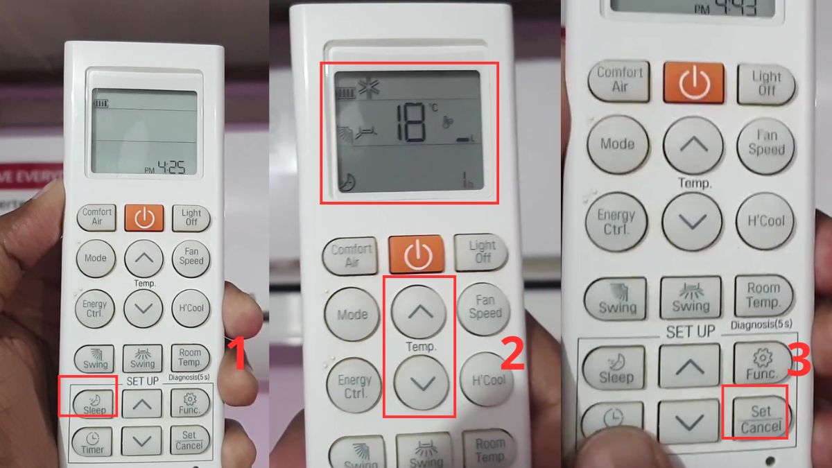 Cách bật Sleep trên điều hòa LG bước 1