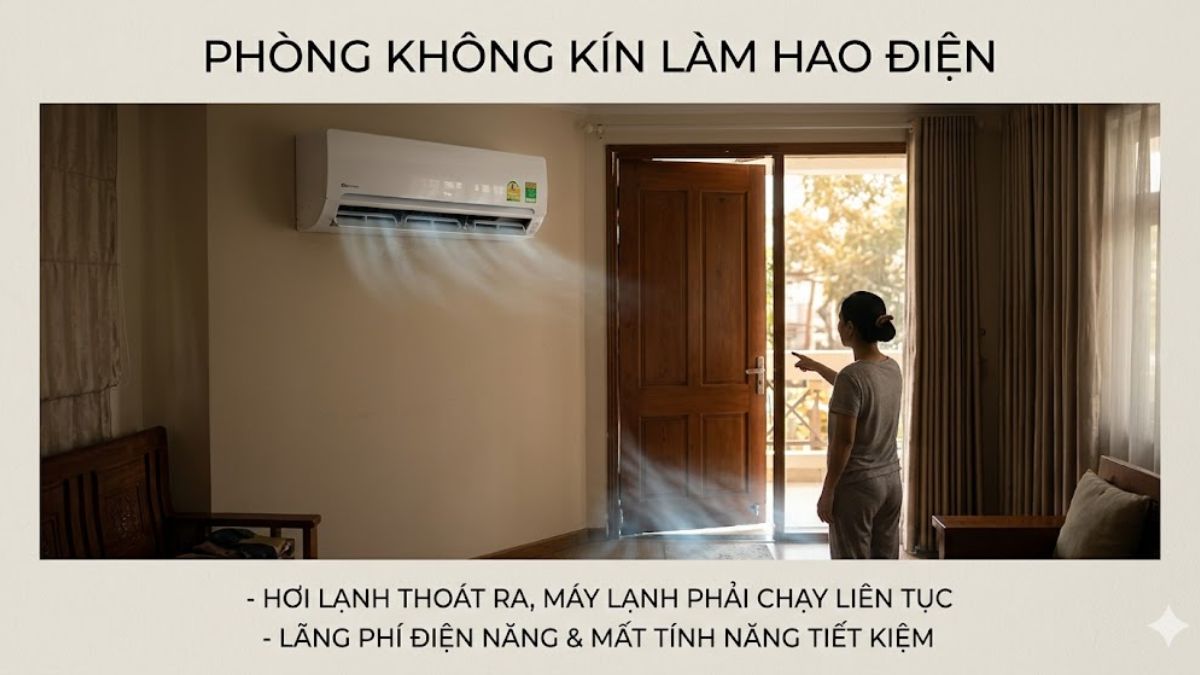 Phòng không kín làm hao điện