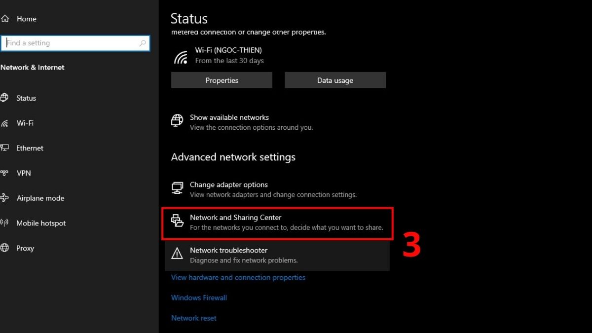 Check IP máy tính bằng Network Settings bước 2