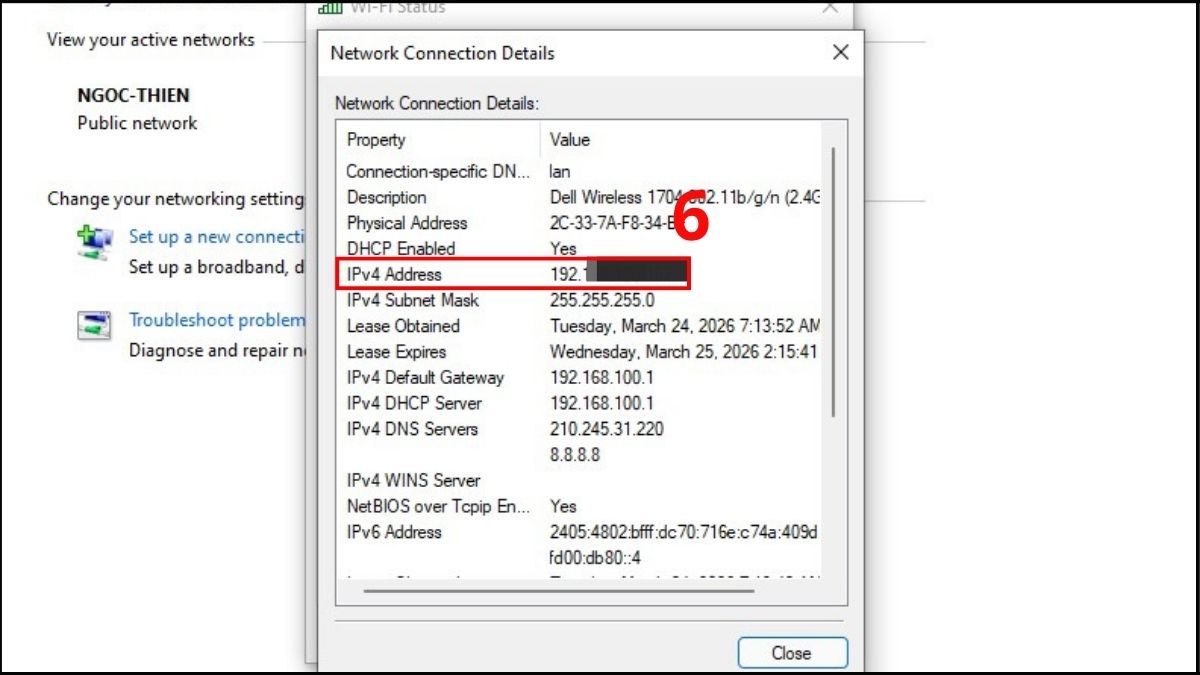 Check IP máy tính bằng Network Settings bước 5