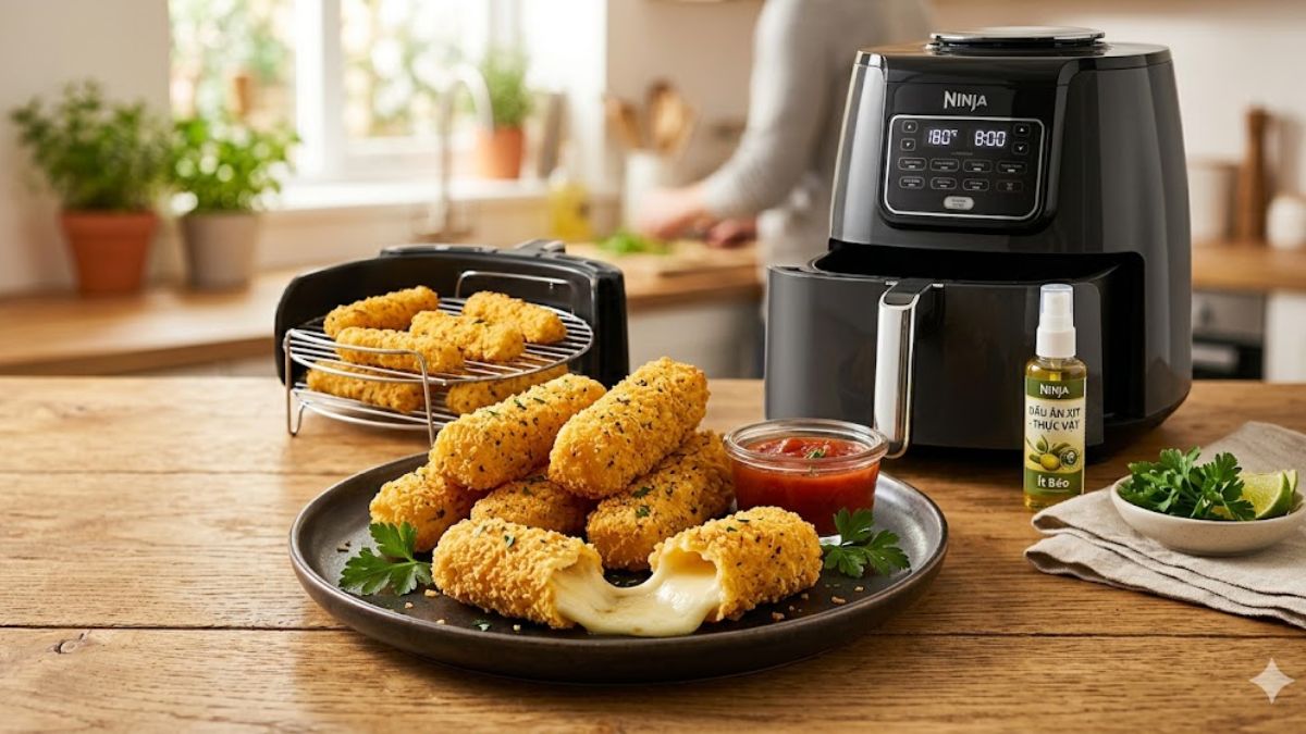 Chiên phô mai que bằng nồi chiên không dầu giúp giảm lượng dầu mỡ khi chiên