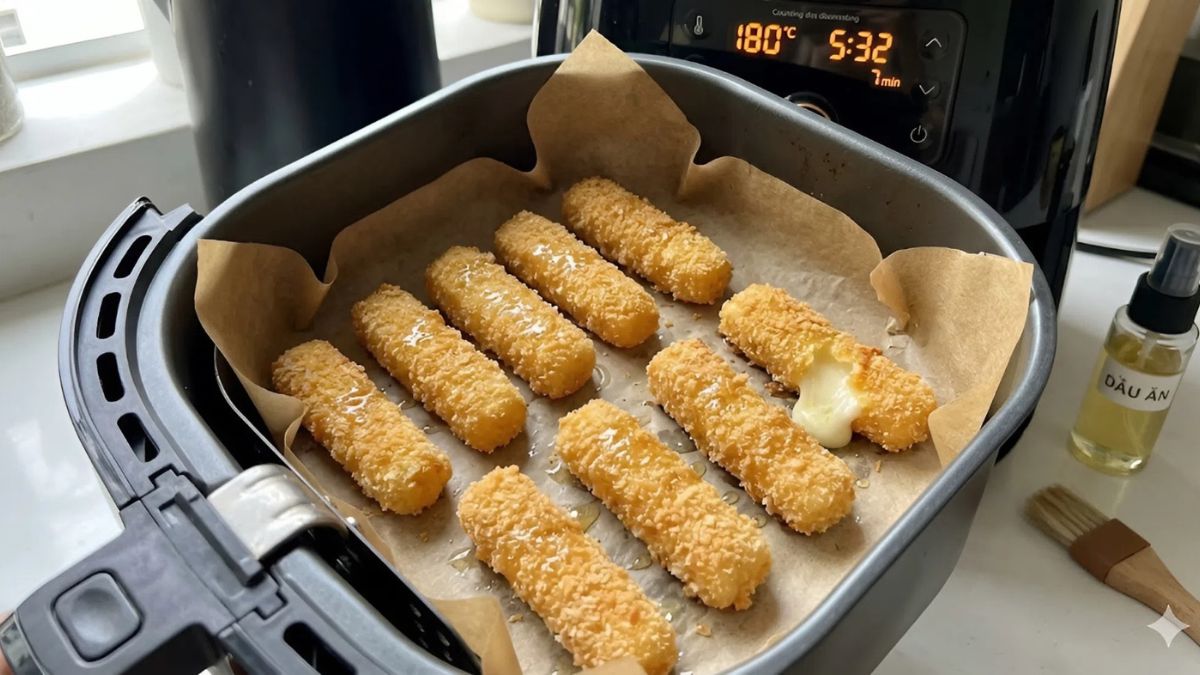 Chiên phô mai que bằng nồi chiên không dầu