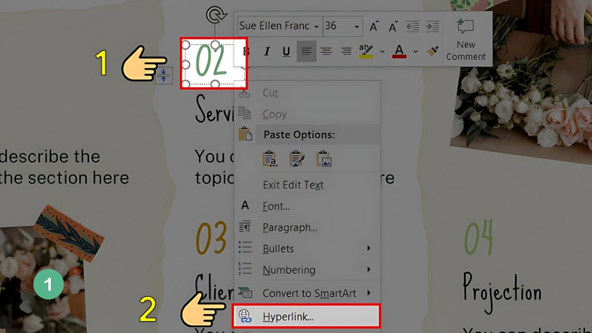 Chỉnh thứ tự xuất hiện trong 1 slide PowerPoint bằng Hyperlink bước 1 (Hình minh họa)