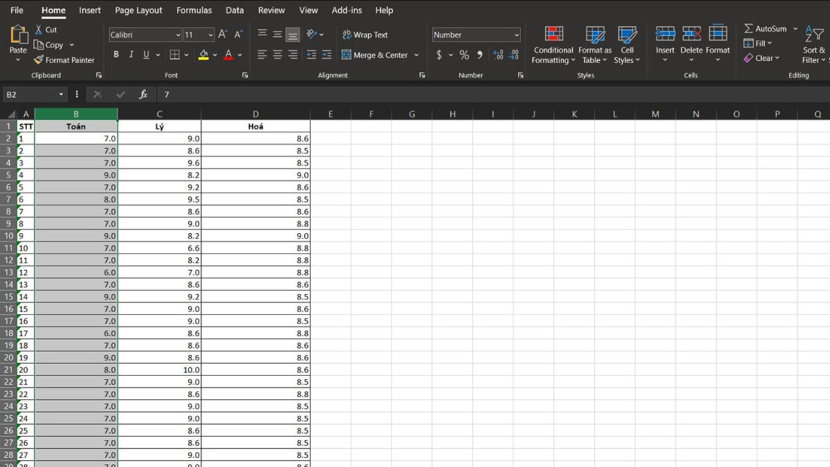 Chọn vùng dữ liệu theo 1 cột trong Excel bước 1 (Hình minh họa)