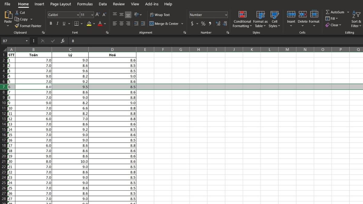 Cách chọn vùng dữ liệu trong Excel theo 1 hàng (Hình minh họa)