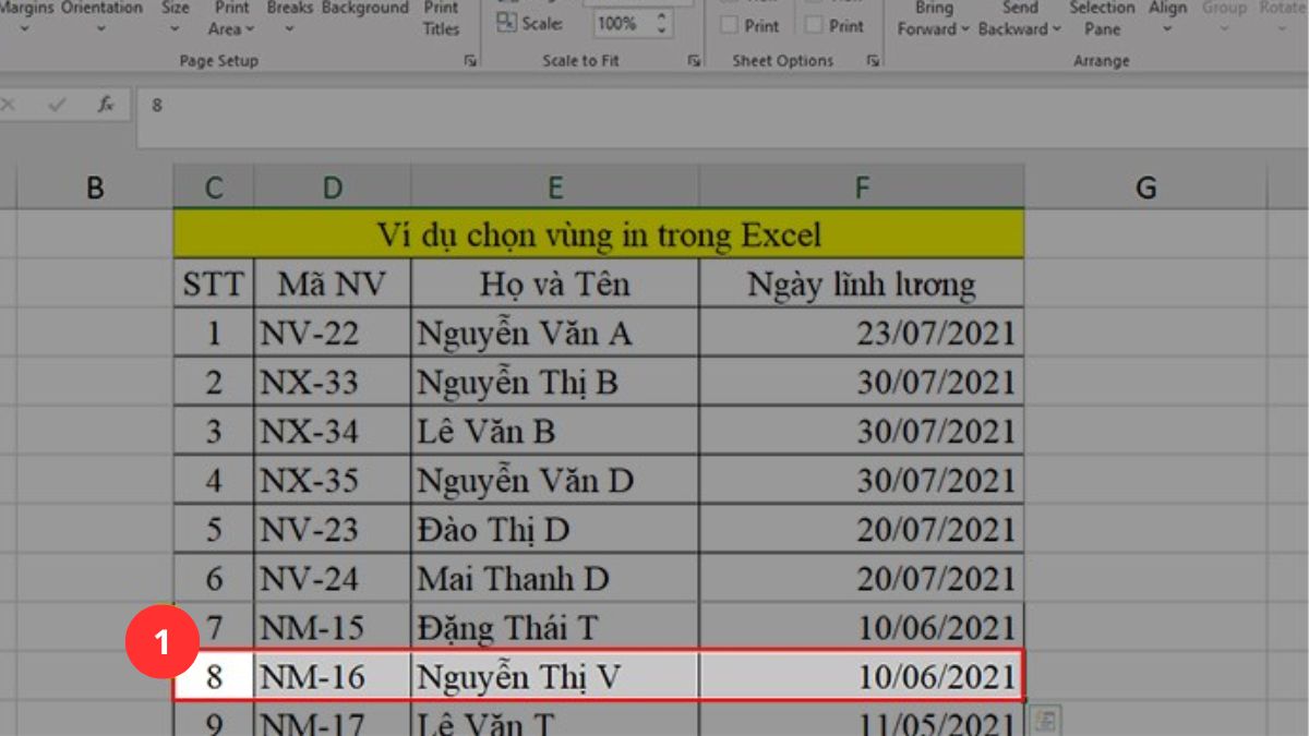 Cách mở rộng vùng in trong Excel bước 1