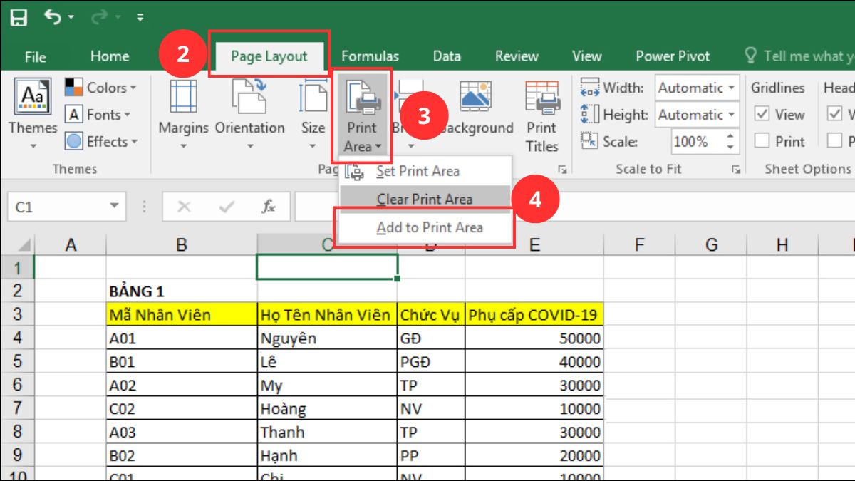 Cách mở rộng vùng in trong Excel bước 2