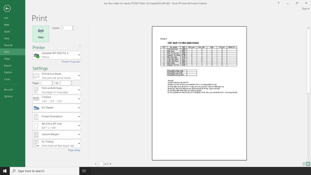 Lỗi thường gặp khi chọn vùng in trong Excel