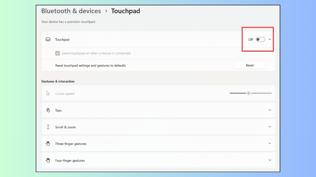 Touchpad bị tắt trong cài đặt Windows khiến chuột không di chuyển được