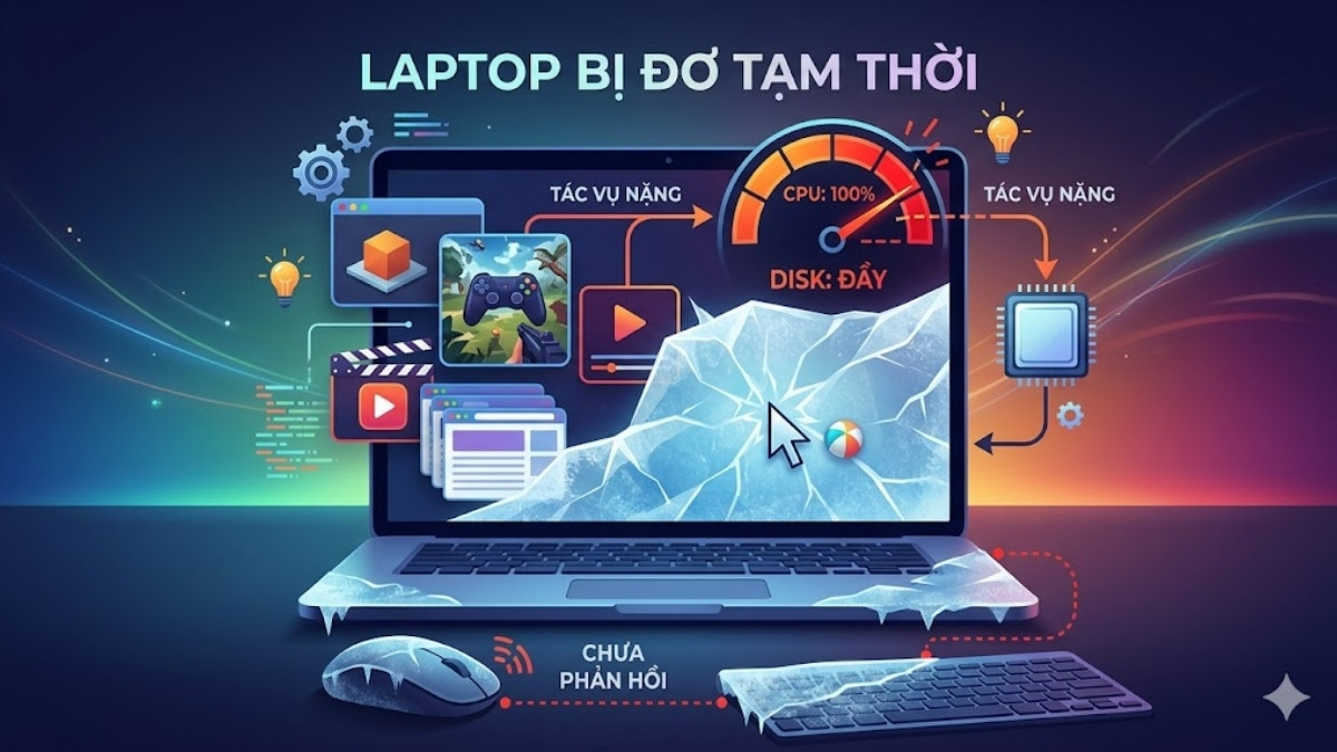 Laptop bị đơ tạm thời khiến chuột laptop bị đơ không di chuyển được
