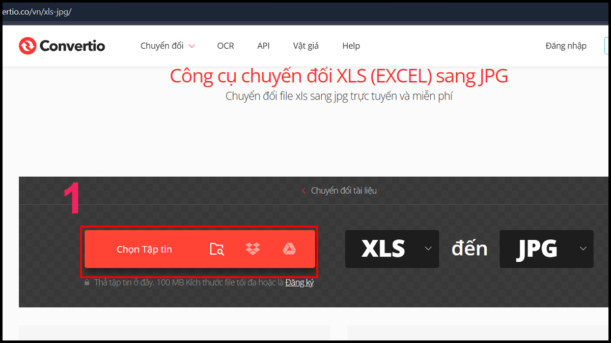 Chuyển file Excel sang hình ảnh bằng công cụ Convertio bước 1