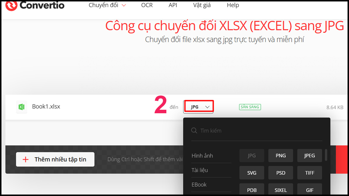 Chuyển file Excel sang hình ảnh bằng công cụ Convertio bước 2